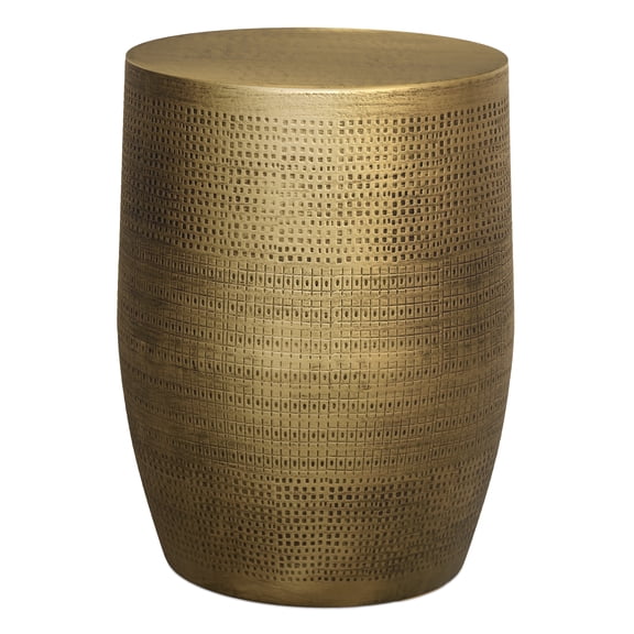 Simpli Home Johnsen 15-inch Wide Boho Morse Pattern Metal Accent Table in Antique Brass Iron, Assembled