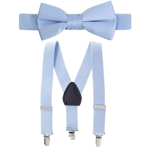 Hold'em Bow Tie Set, Baby PreTied Bow Tie, 1' Suspender for Toddler Kids Light Blue