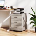thumbnail image 2 of Vinsetto 3 Drawer File Cabinet with Lock and Wheels, Grey Wood Grain, 2 of 10