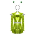 thumbnail image 4 of TiaoBug Women Metallic Alien Outfit Long Sleeve Front Zip Mock Neck Club Mini Dress with Alien Hair Hoop Green 4XL, 4 of 7