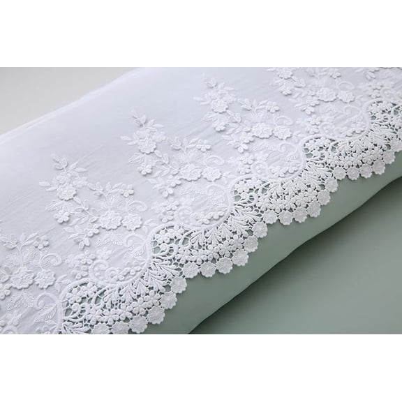 White Lace Top Sheet with 3D Flowers Retro Noble Luxury Elegant Look Laced Flat Sheet 100% Cotton Full Size 1 Piece