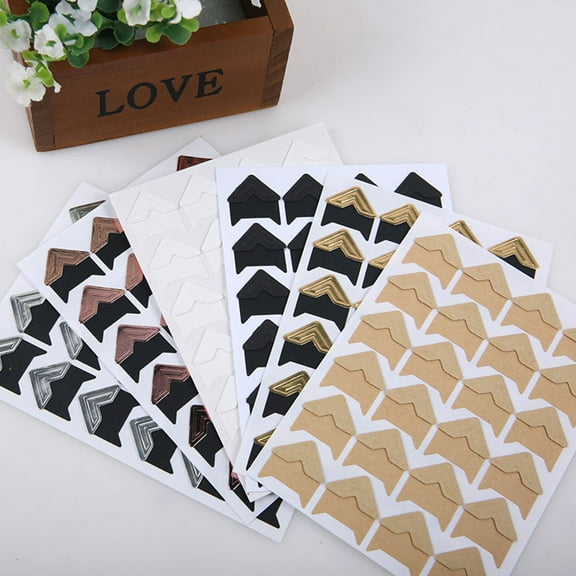 GOOHOCHY 13 Sheets Creative Photo Mounting Corners Self-adhesive Kraft Paper Photo Corner Stickers DIY Picture Accessories for Scrapbooking Diary Album (24pcs/Sheet) Mixed Style