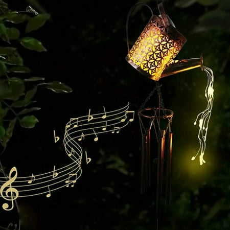 

Solar Watering Can Wind Chime Fairy Lights Hanging Solar Lanterns Wind Chimes with Built-in Light Sensor Waterproof Metal Wind Chimes Lights for Outdoor Garden Decoration