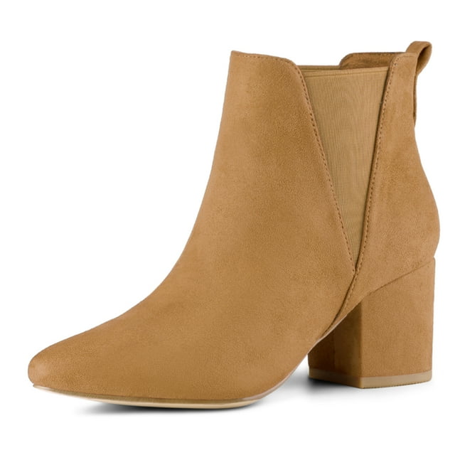 Unique Bargains Women's Pointed Toe Chunky Heel Chelsea Ankle Boots