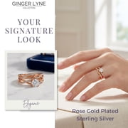 Queena Rose Gold over Sterling Silver Wedding Ring Set CZ Anniversary Band Engagement Ring for Women by GingerLyne