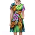 thumbnail image 1 of Bixox Robe d'Été à Manches Courtes pour Femmes, Ample, Longueur Genou, avec Poches - Style Hippie, 1 of 7