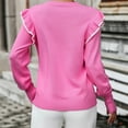 thumbnail image 4 of Duoif Sweaters for Women Trendy Women's Ruffled Sweater Loose Solid Color Crewneck Pullover Fashion Sweater Women's Sweaters Womens Tops Hot Pink M, 4 of 6