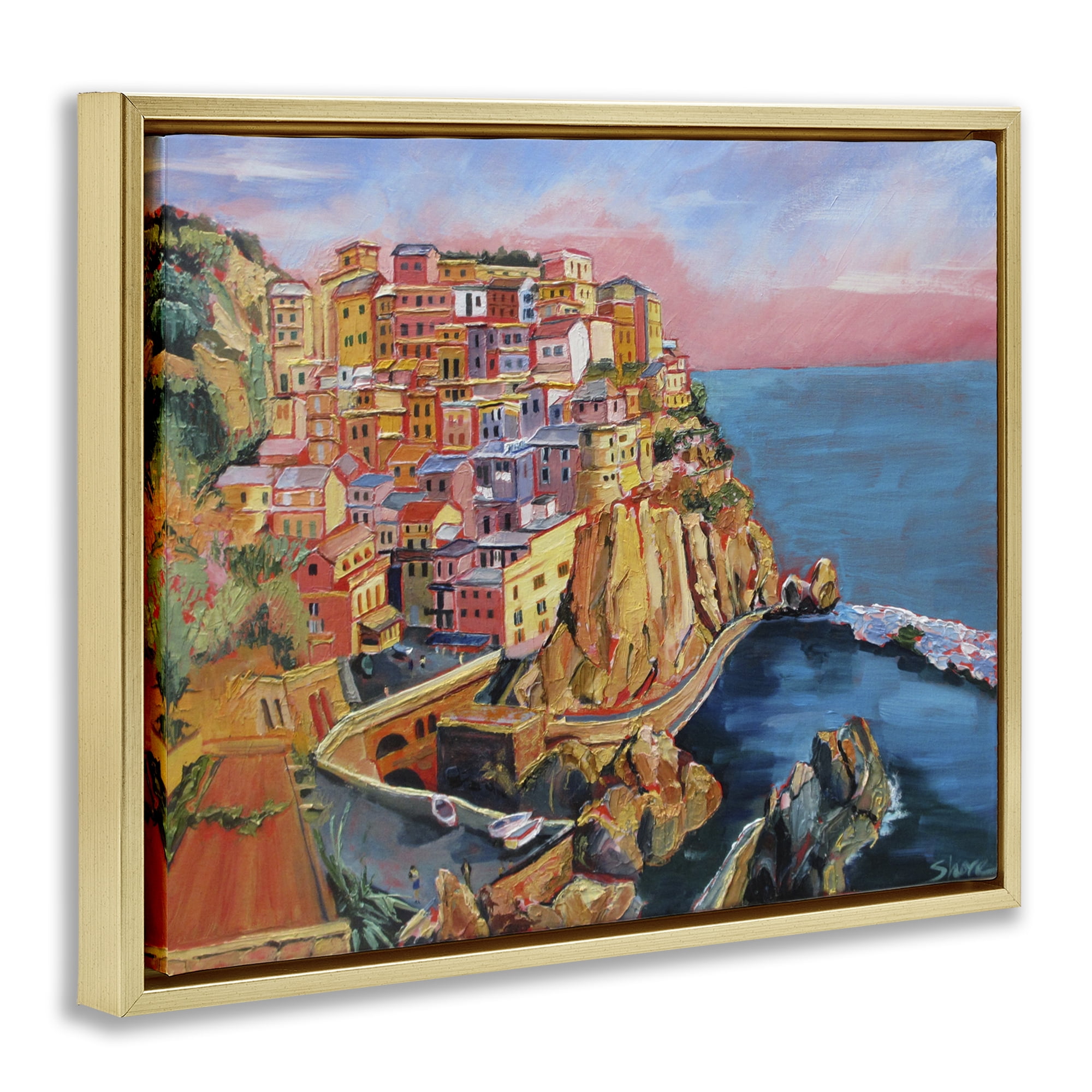 Stupell Industries Cinque Terre Seascape Architecture Gold Framed Floater Canvas Wall Art, design by Maxine Shore