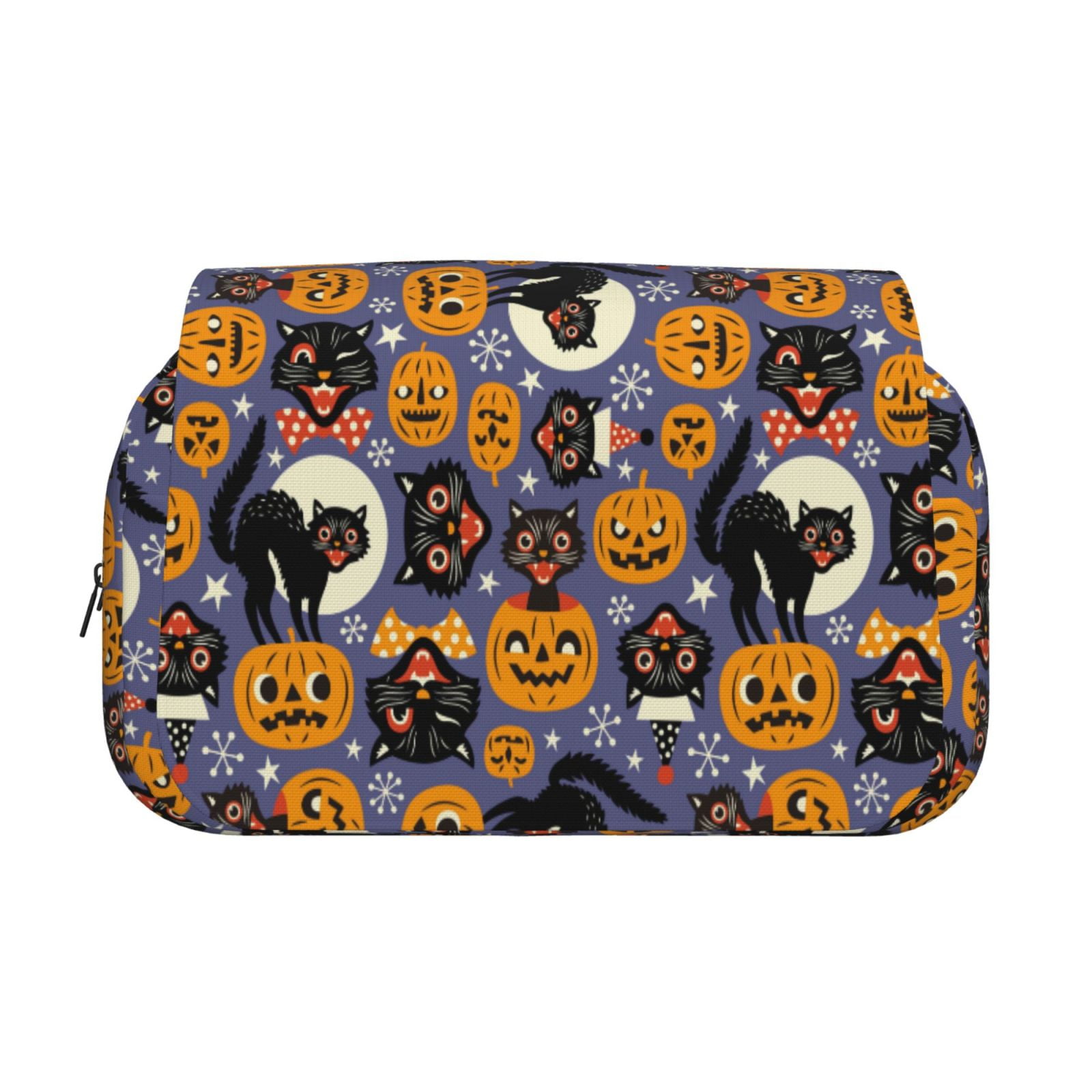 Rateoe Spooky Cats And Halloween Pumpkins Pattern Double Clamshell Pen Case, Storage Organizer with Two Zipper Compartments– Holds Up to 50 Pencils & Pens