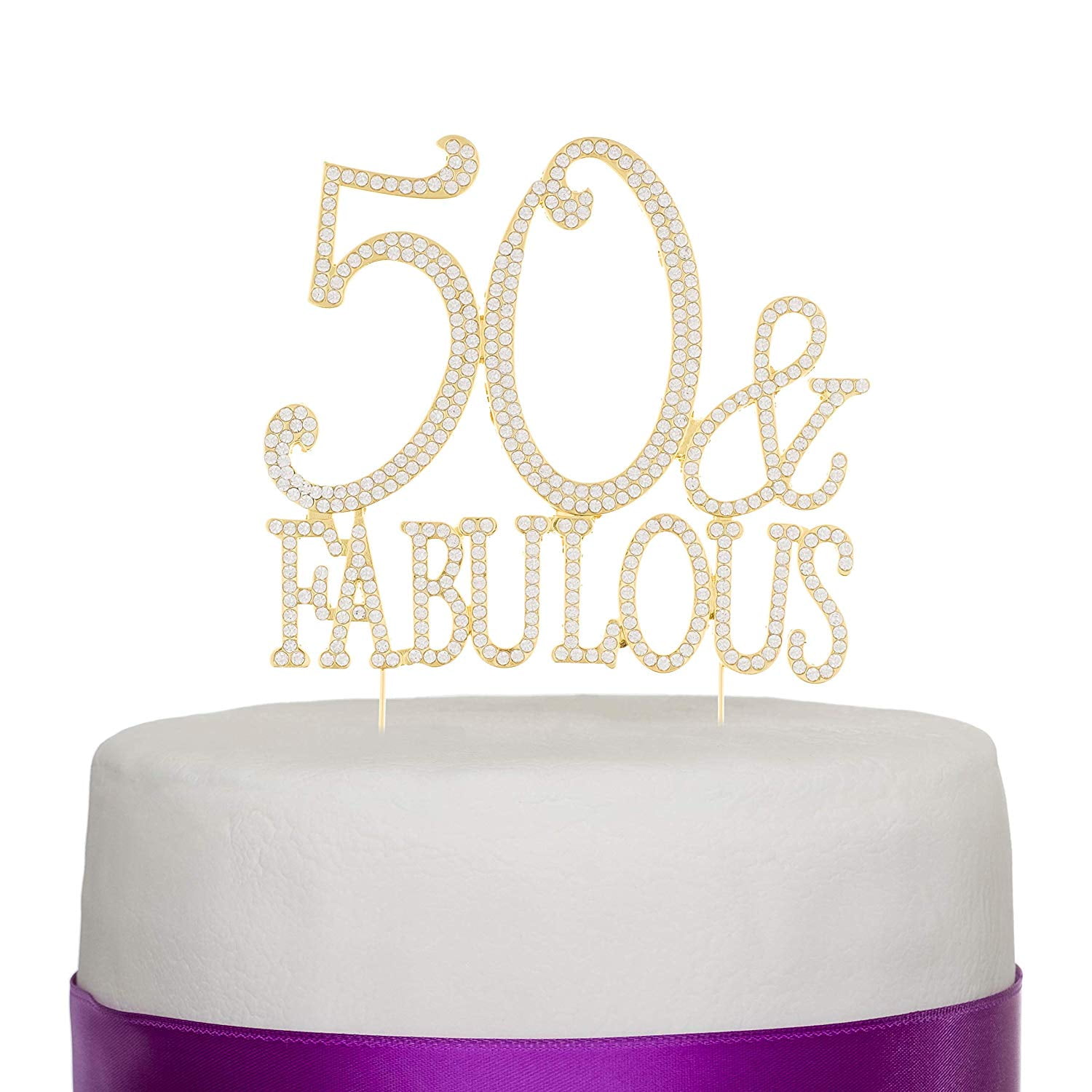 50 & Fabulous Cake Topper Gold For 50th Birthday Party