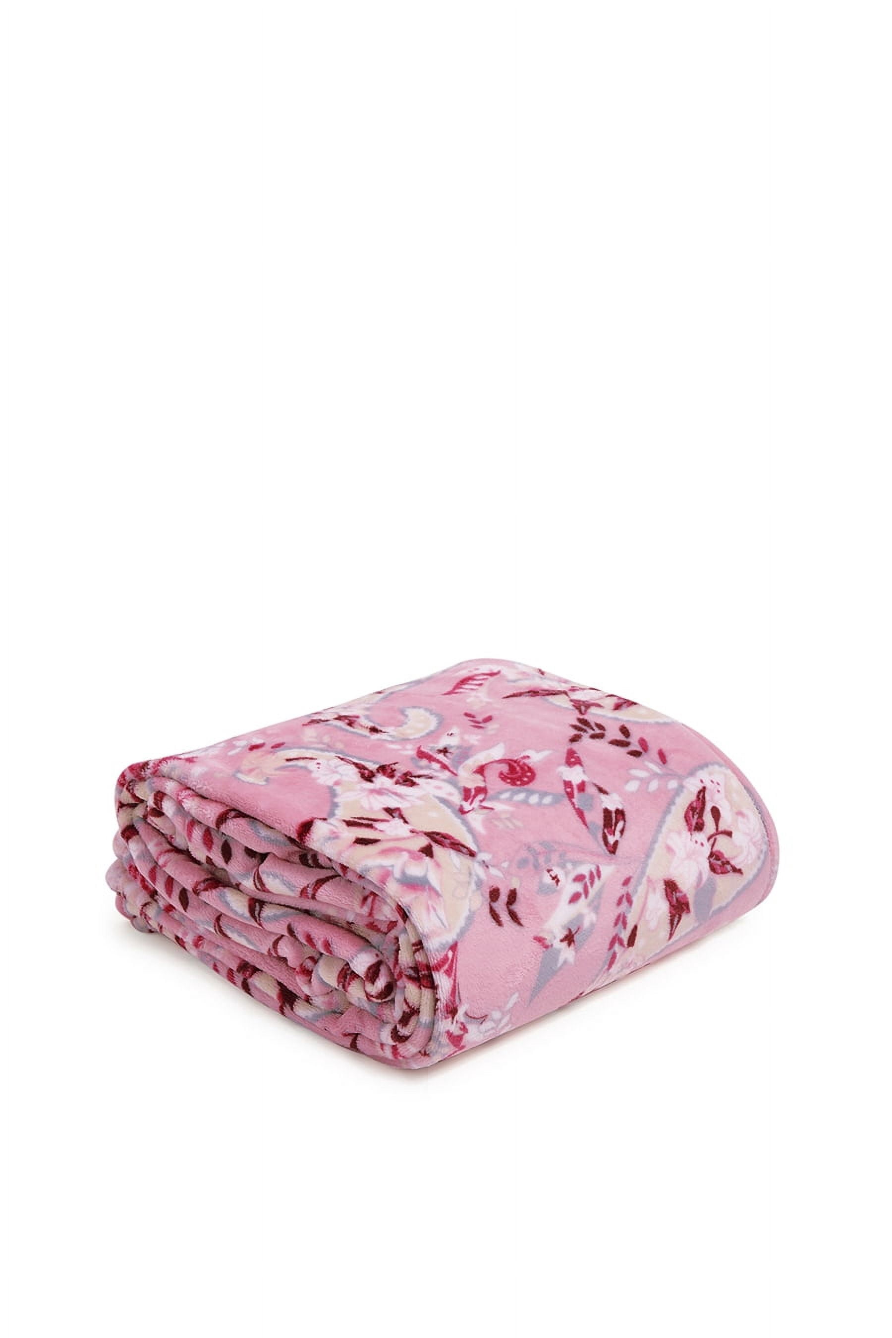 Vera Bradley Women's Fleece Plush Throw Blanket Botanical Paisley Pink