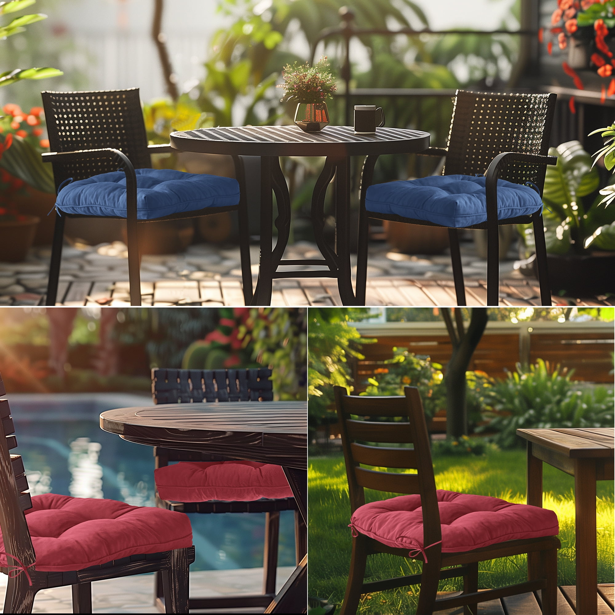 Outdoor Chair Cushions Set of 2, 19" x 19" Square Patio Cushions Patio Chairs Seat Pads Water-Resistant Patio Chair Cushions with Ties for Non-Slip Support, 3.5" Thick, Blue