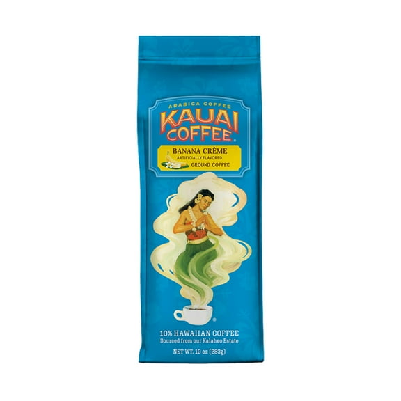 Kauai Coffee Ground Coffee – Smooth, Rich – Banana Flavor with Creamy Vanilla – Arabica Coffee, 10% Hawaiian with No Bitterness – Banana Crème, 1 Pack of 10oz