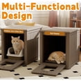 thumbnail image 2 of Cat Litter Box Enclosure, Multi-Functional Hidden Litter Box Furniture & Indoor Outdoor Cat House with Side Table Design, Openable Front Door & Raised Floor, Easy to Clean & Assemble, Grey, 2 of 9