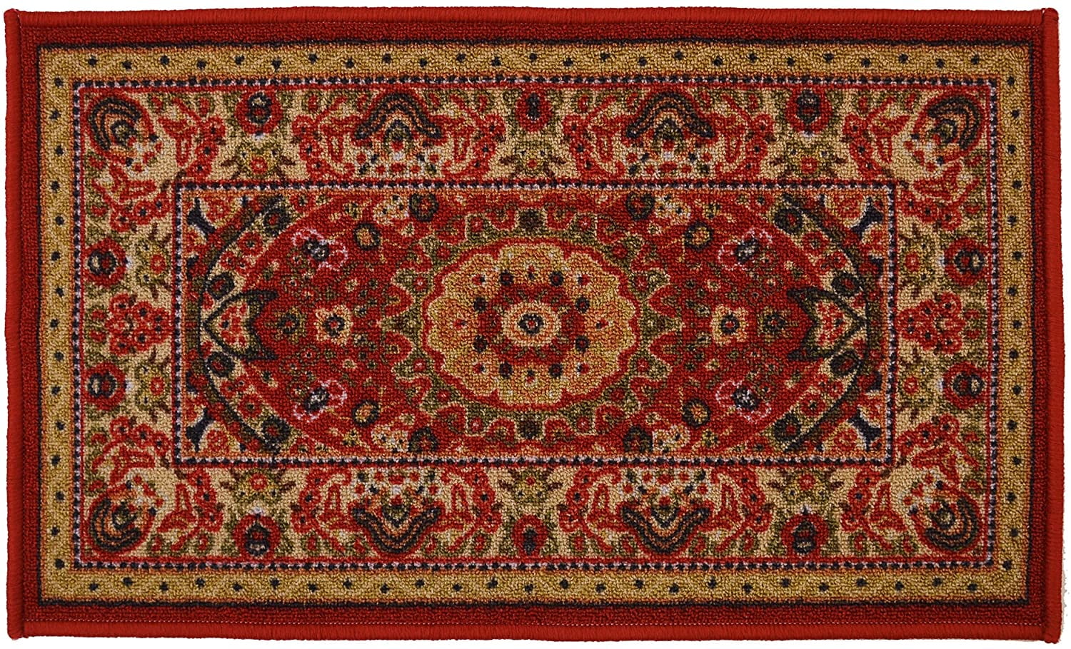 Medallion Traditional Oriental Design Mat Red Color Printed Slip Skid