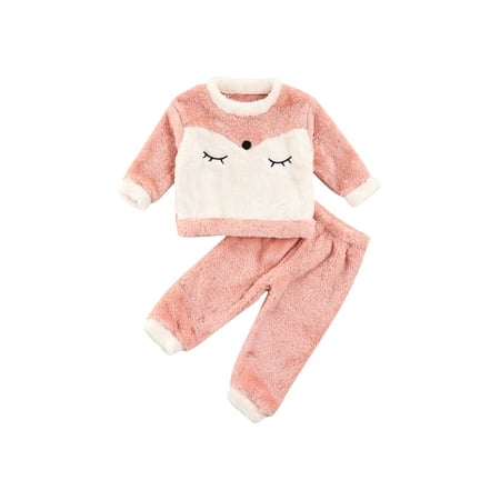 

Toddler Infant Boy Girl Fleece Clothes Fuzzy Fox Print Long Sleeve Pullover+Sweatpants Winter 2Pcs Outfits