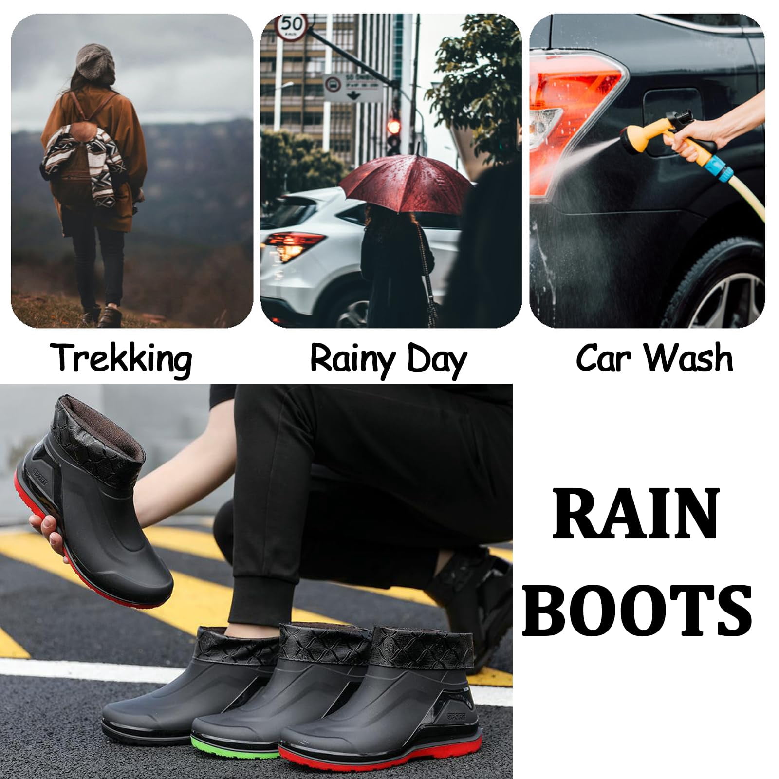AUXDIQ Rain Boots Men Short Ankle Waterproof Rain Shoes Outdoor Garden Shoes