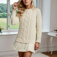 thumbnail image 5 of Kixjoy Sweater Dresses for Women 2025 Cable Knitted Long Sleeve Crew Neck Sweater Thermal Soild Dressy Mini Dresses Patchwork Pleated Winter Mini Dresses, Beige L, 5 of 6