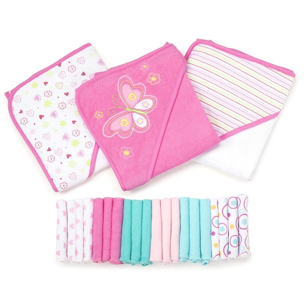 Spasilk Bath Hooded Towels & Washcloths Set for Babies, 23Piece Gift