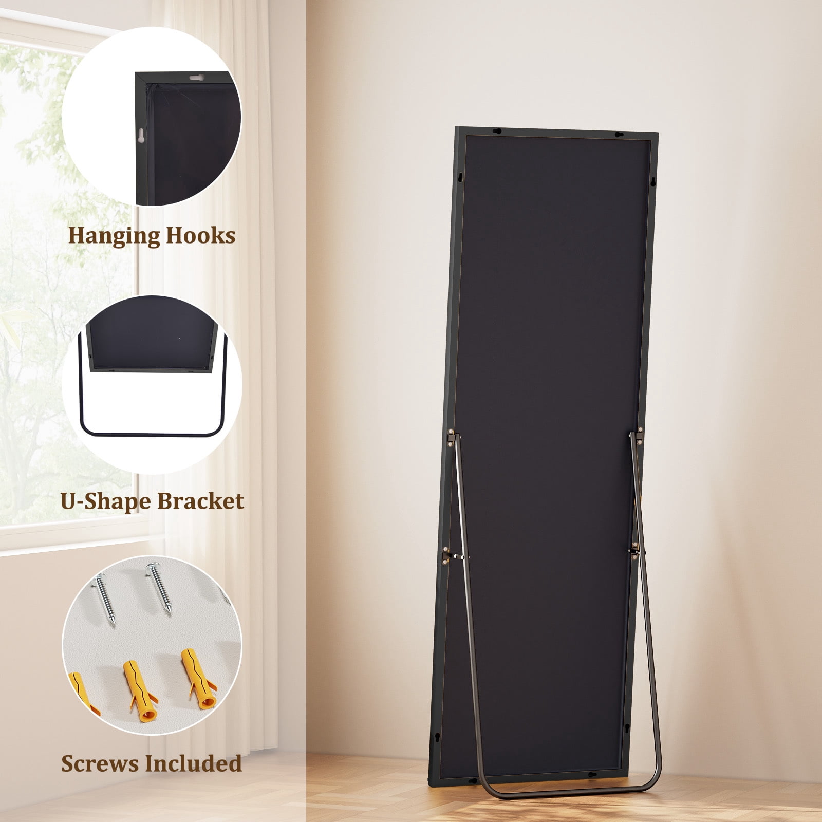 Easy4Home 64"x21" Rectangular Full Length Mirror Freestading Full Body Floor Mirror, Black