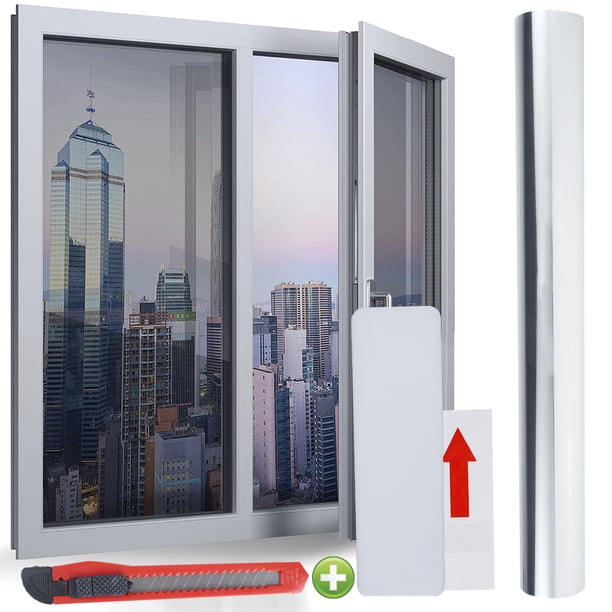 Muyoka Pel铆cula de vidrio para ventana de espejo unidireccional Pel铆cula de privacidad reflectante autoadhesiva Protecci贸n UV y pel铆cula de protecci贸n solar para ventanas de oficina en el hogar Interi