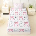 thumbnail image 3 of Homewish Girly Ghost Bow Grid Print Twin Sheets for Kids, Ribbon Ghost Spooky Bedding, 3 Pieces, 1 Flat Sheet, 1 Fitted Sheet and 1 Pillowcase, 3 of 5
