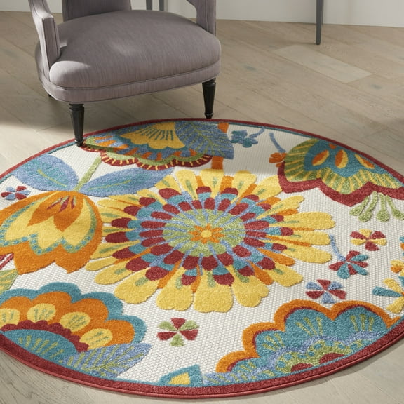 Nourison Aloha Indoor/Outdoor Multicolor 4' x ROUND Area Rug, (4x Round)