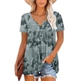 thumbnail image 1 of Camiseta floral con cuello en V y dobladillo con volantes para mujer Camisas cortas holgadas Blusa corta plisada, 1 of 5