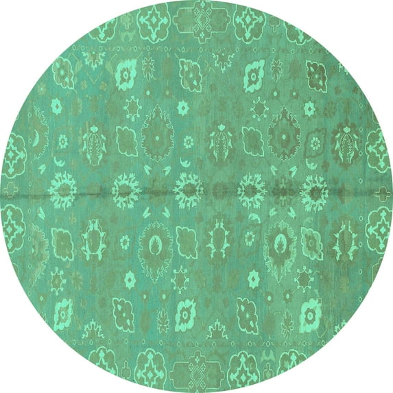 Ahgly Company Indoor Round Oriental Turquoise Blue Traditional Area Rugs, 7' Round