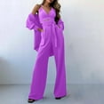 thumbnail image 2 of safuny Women's Three Piece Set Comfy Casual Plus Size Suit For Girlfriend Wife Daughter Lapel Dressy Long Sleeve Solid Col Purple XXL, 2 of 6