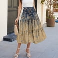 thumbnail image 6 of Women's Floral Maxi Skirt, Drawstring High Waist Tiered Pleated Skirt, Lightweight Flowy Boho Skirt for Summer, Vacation and Beach,Khaki,S, 6 of 7