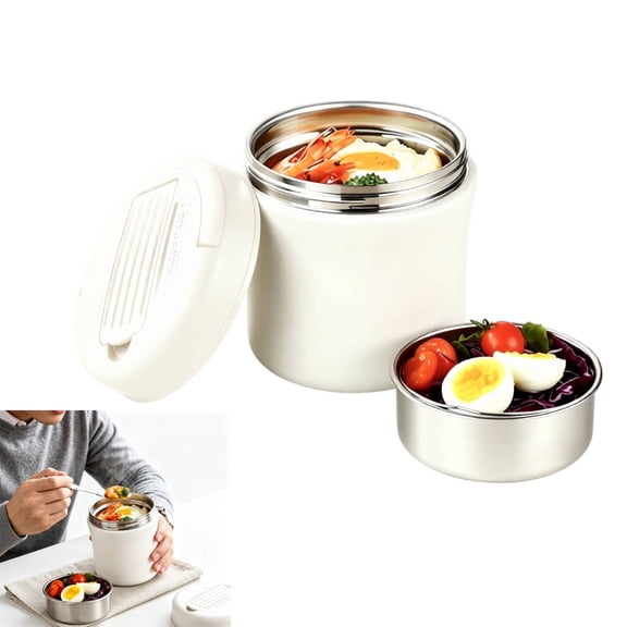 Thermo Food Jar for Hot Food Adults 1.2L Soup Thermo Lunch Containers Wide Mouth Vacuum Insulated Stainless Steel Leakproof Bento Box with Spoon,White