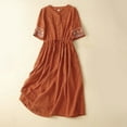 thumbnail image 2 of Feancey Maxi Dresses for Women 2025 Vacation Cotton Linen A-Line Dress Button Casual Embroidered Half Sleeve Beach Dresses Flowy Beach T-Shirt Dress Orange L, 2 of 7