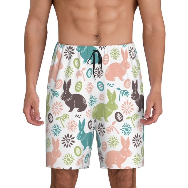 Balery Easter Rabbit Pantalones cortos de pijama de punto de algodón para hombre con cinturilla y bolsillos-4X-Large