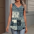 thumbnail image 3 of Women's Tank Tops Retro Floral Pattern V Neck Sleeveless Pleated Flowy Casual Vacation Tops Gray L, 3 of 4