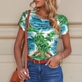 thumbnail image 6 of KLL Women 's Crew Neck Bodysuit Jumpsuits Hawaii Palms Print Short onesies Stretch T Shirts, 6 of 7