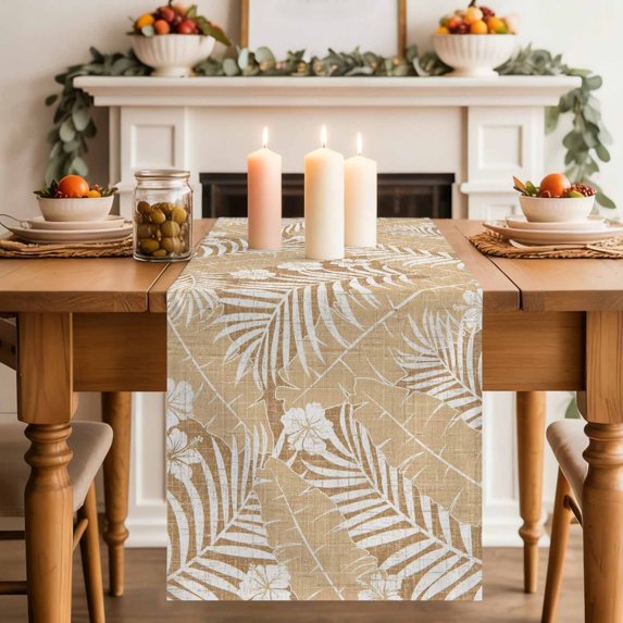 Table Runners 70 Inches Long Dress Scarves, Brown Tropical Plants Farmhouse Coffee/Dining/Kitchen Table Decor, Holiday Table Runner, Summer Palm Tree Rustic Botanical 13x70 Inch