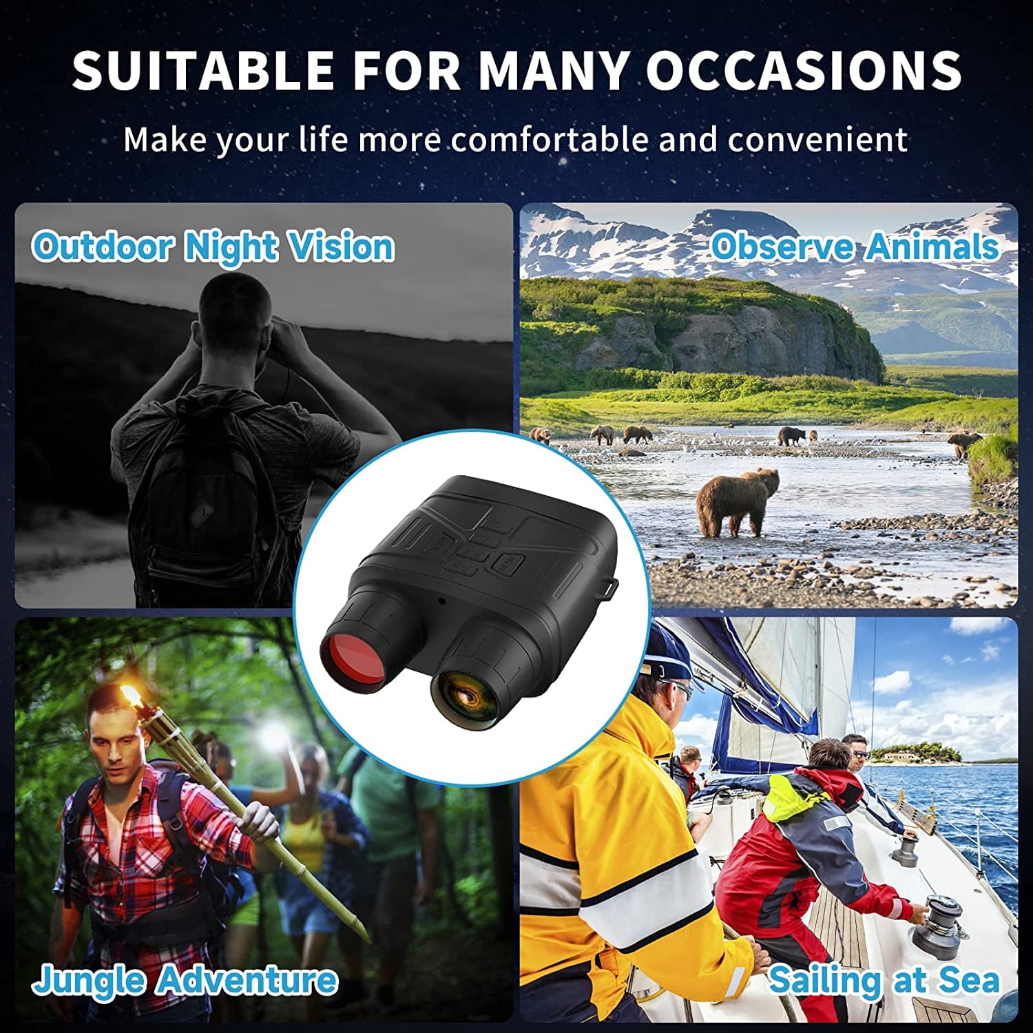 Night Vision Goggles - 4K Night Vision Binoculars for Adults, 3'' HD Screen Binoculars with Camera can Save Photo and Video with 32GB TF Card, Security Goggles Black