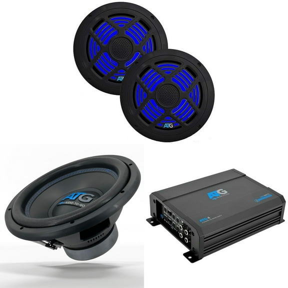 ATG Marine 4 Channel Amp & (2) RGB 6.5" Coaxials   12" Subwoofer Boat Audio Upgrade