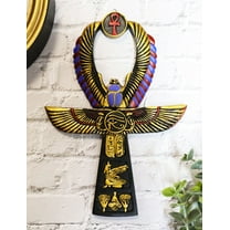 Ebros Egyptian Golden Ankh Scarab Maat and Eye of Horus Wall Decor Figurine 8" H