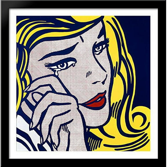 Crying girl 28x28 Large Black Wood Framed Print Art by Roy Lichtenstein
