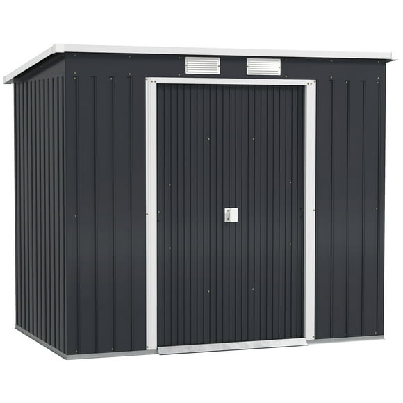 Outsunny 7' x 4' Lean to Outdoor Storage Shed with Foundation Kit