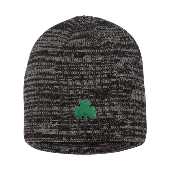 Adult Shamrock St. Patrick's Day Embroidered Marled Knit Beanie Cap