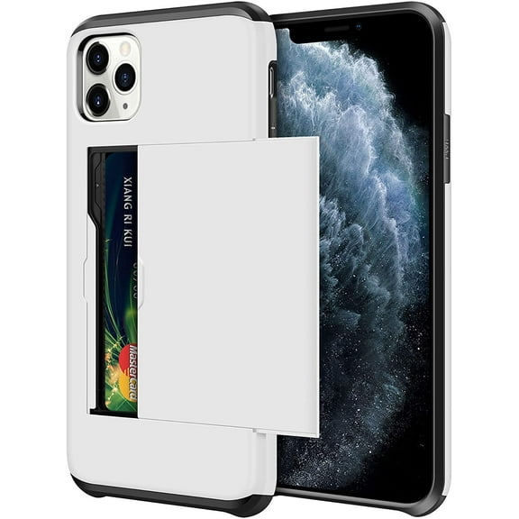 for iPhone 11 Pro Case with Card Holder, Hybrid iPhone 11 Pro Phone Case Dual Layer Shockproof Hidden Card Slot Wallet Case for iPhone 11 Pro 5.8 inch (White)