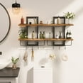 thumbnail image 4 of Floating Shelves for Wall Set of 2, Wood Wall Shelf with 6 Hooks, 2 Tier Hanging Decorative Storage Shelves for Living Room Bedroom Bathroom Kitchen Office Coffee Bar, Rustic Brown, 4 of 6