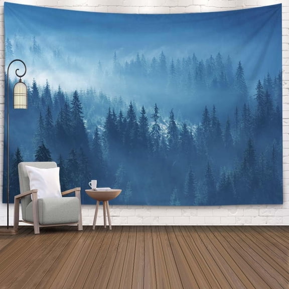 Gojian Forest Tapestry Wall Hanging - Green Misty Pine Tree Nature Wall Art, Tapestries BoHo Decor for Living Room & Bedroom Spaces