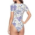 thumbnail image 4 of Naloa Lavender Flowers Women's Short-Sleeved Onesie, One-Piece Swimsuit for Parties, dates, clubs - Medium, 4 of 9