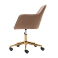 thumbnail image 3 of Modern Swivel Home Office Chair, Cute Mid-Back Velvet Upholstered Computer Desk Chair Armchair with Gold Metal Legs and Universal Wheels, Adjustable Height 360 Swivel Vanity Task Chair, Light Coffee, 3 of 7