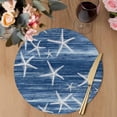 thumbnail image 3 of Navy Blue Coastal Round 13 Inch Placemats Set of 8, Summer Ocean Waves Ombre Sea Starfish HeatResistant Non Slip Place Mats for Dining Table, Wipeable Braided Kitchen Table Mats for Housewarming, 3 of 9