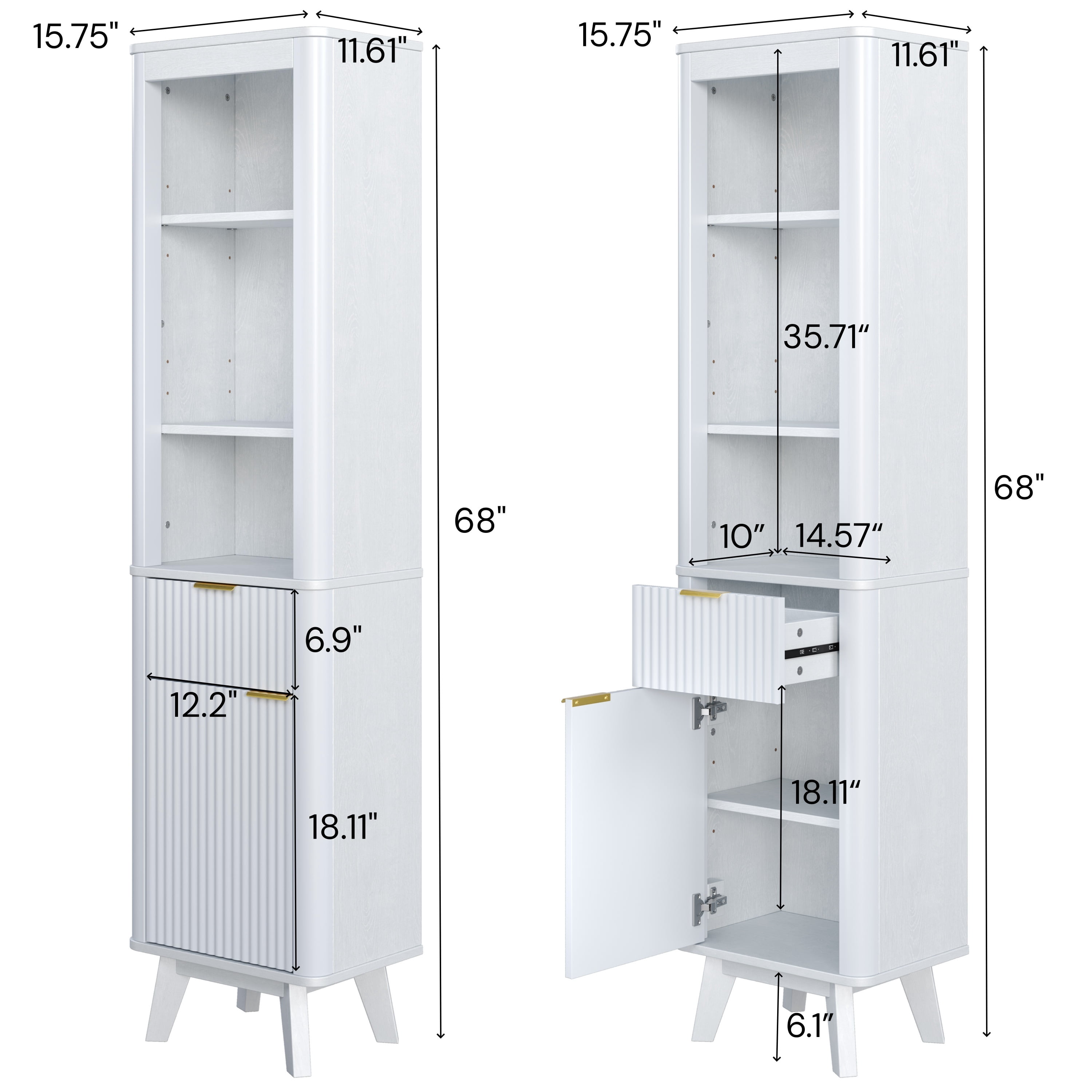 Leumius 68" H Tall Bathroom Storage Cabinet with Adjustable Shelves,One Drawer & Door, Storage Cabinet for Bathroom, Living Room, Entryway,White